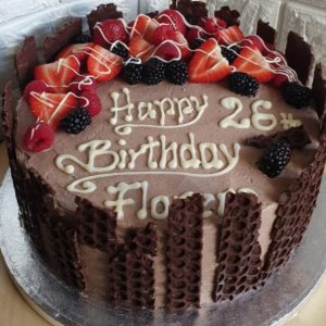 Chocolate cake with the inscription