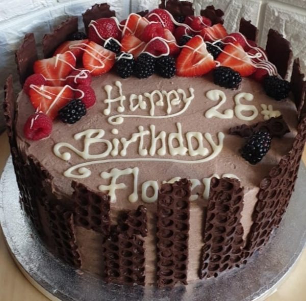 Chocolate cake with the inscription