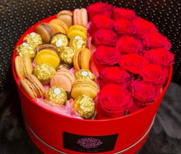 Macarons and Classic Red Roses