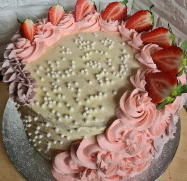 Pink cake with decor